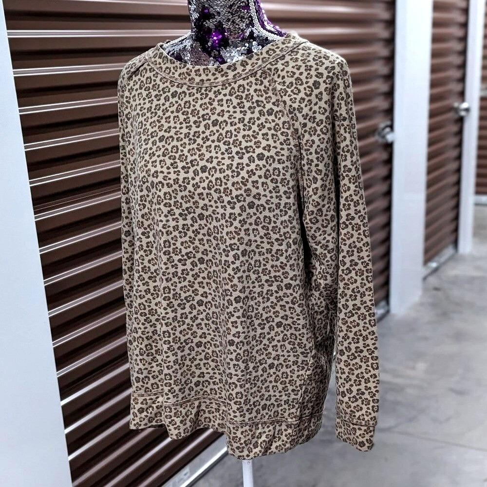 Mob Wife Leopard Print Crewneck Sweater Caslon XL USA Brown Pullover